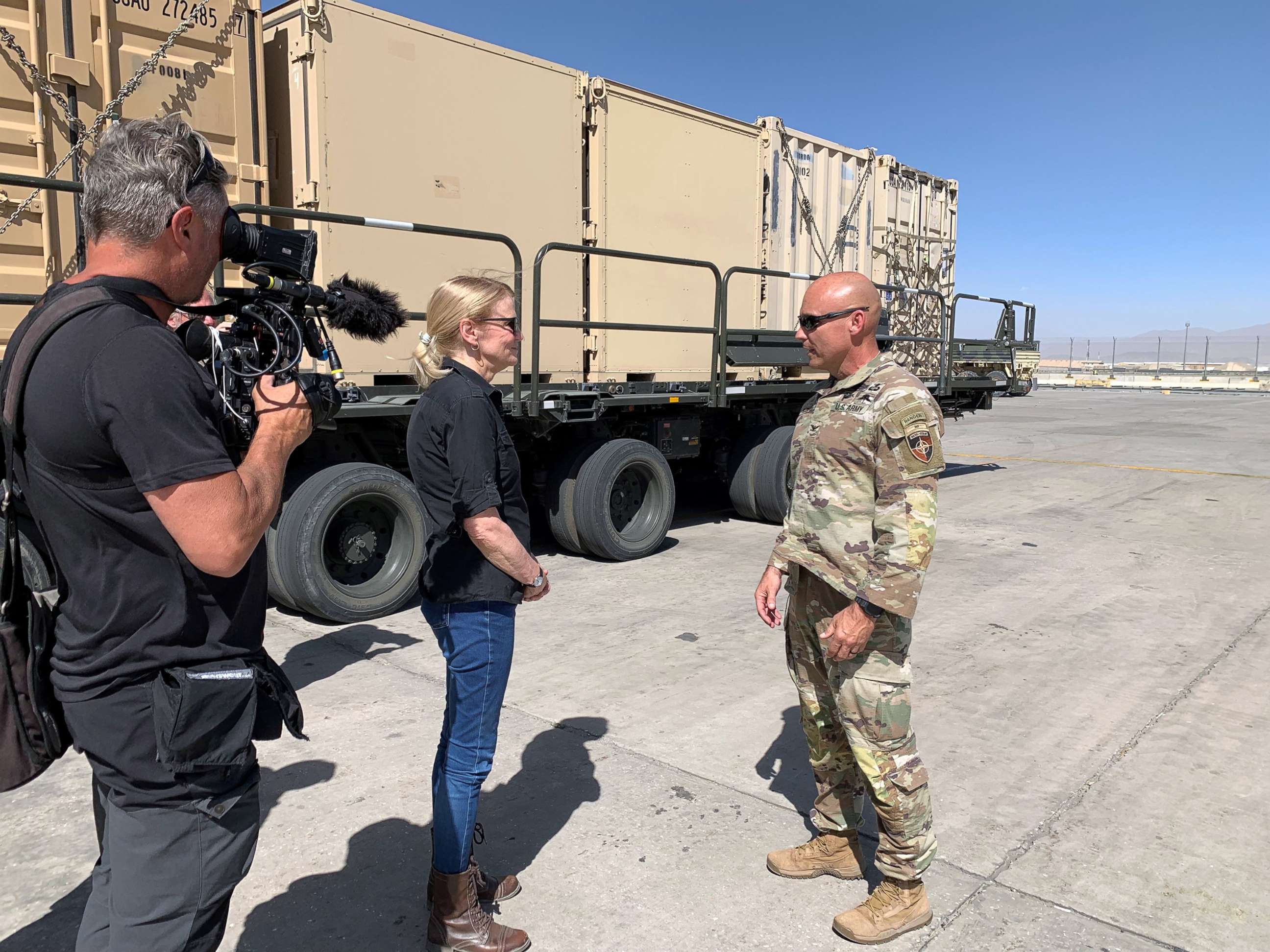 PHOTO: ABC News' Chief Global Affairs Correspondent Martha Raddatz interviews Army Col. Mike Scarpulla of the 10th Mountain Division at Bagram Air Base in Afghanistan in June 2021.