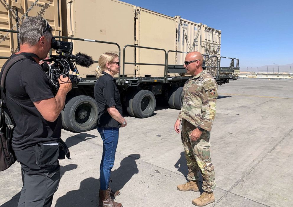 PHOTO: ABC News' Chief Global Affairs Correspondent Martha Raddatz interviews Army Col. Mike Scarpulla of the 10th Mountain Division at Bagram Air Base in Afghanistan in June 2021.