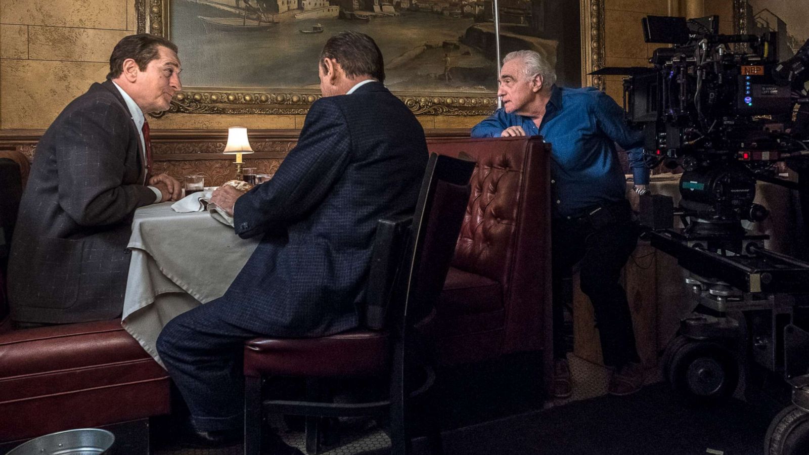 PHOTO: Martin Scorsese directs Robert De Niro and Joe Pesci in a scene from "The Irishman."