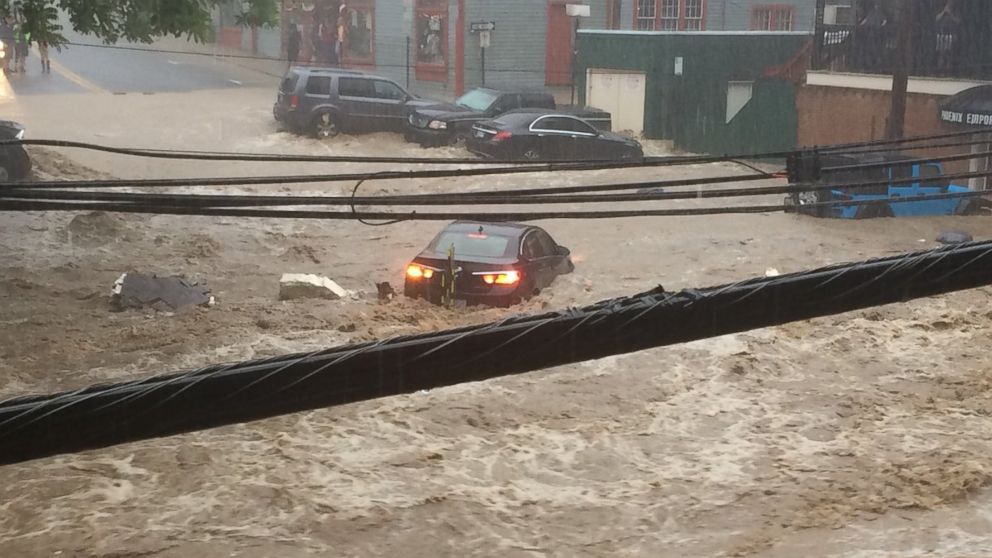 The streets are flooded in Ellicott City, Md., May 27, 2018.