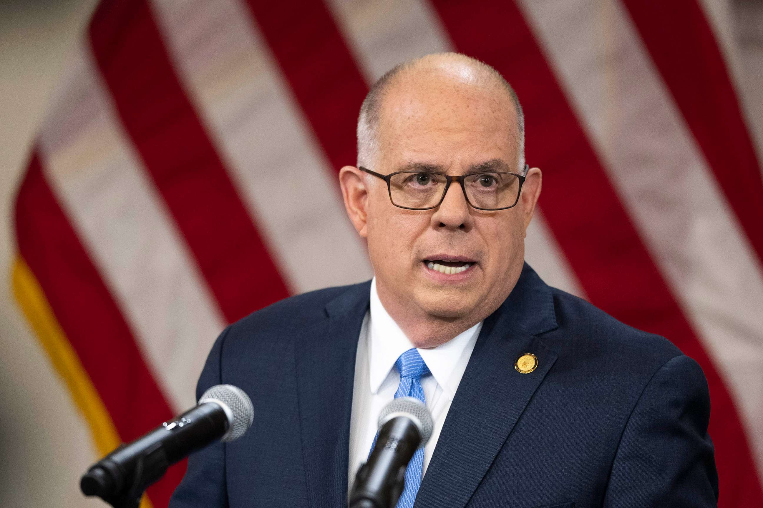 PHOTO: FILE - Maryland Governor Larry Hogan holds a news conference at the Maryland State Capitol, Aug. 5, 2021 in Annapolis, Maryland.