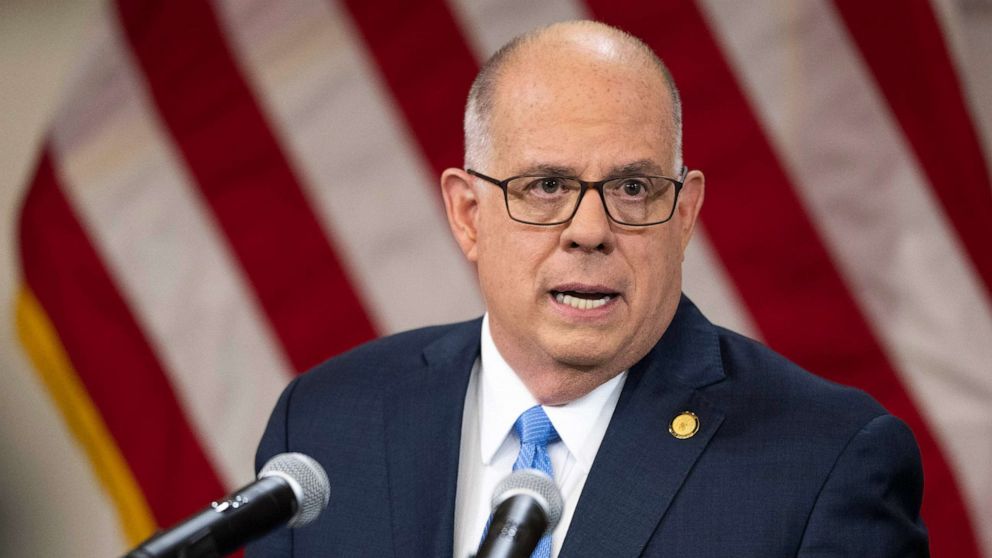 PHOTO: FILE - Maryland Governor Larry Hogan holds a news conference at the Maryland State Capitol, Aug. 5, 2021 in Annapolis, Maryland.