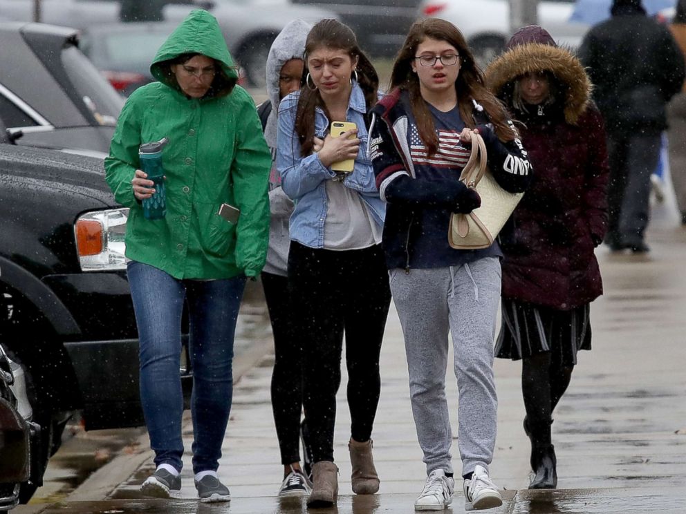 PHOTO: Students from Great Mills High School walk to meet their parents at Leonardtown High School following a school shooting, March 20, 2018 in Leonardtown, Md.