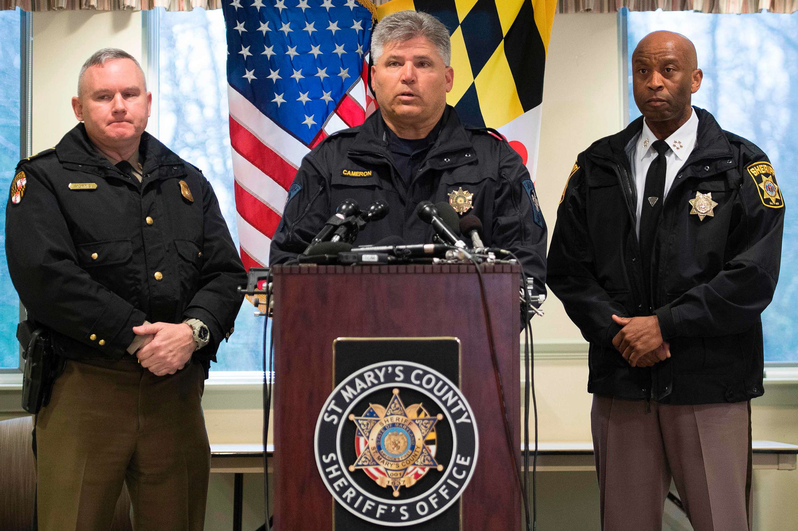 PHOTO: St. Mary's County Sheriff Tim Cameron speaks during a press conference in Great Mills, Maryland on March 20, 2018.