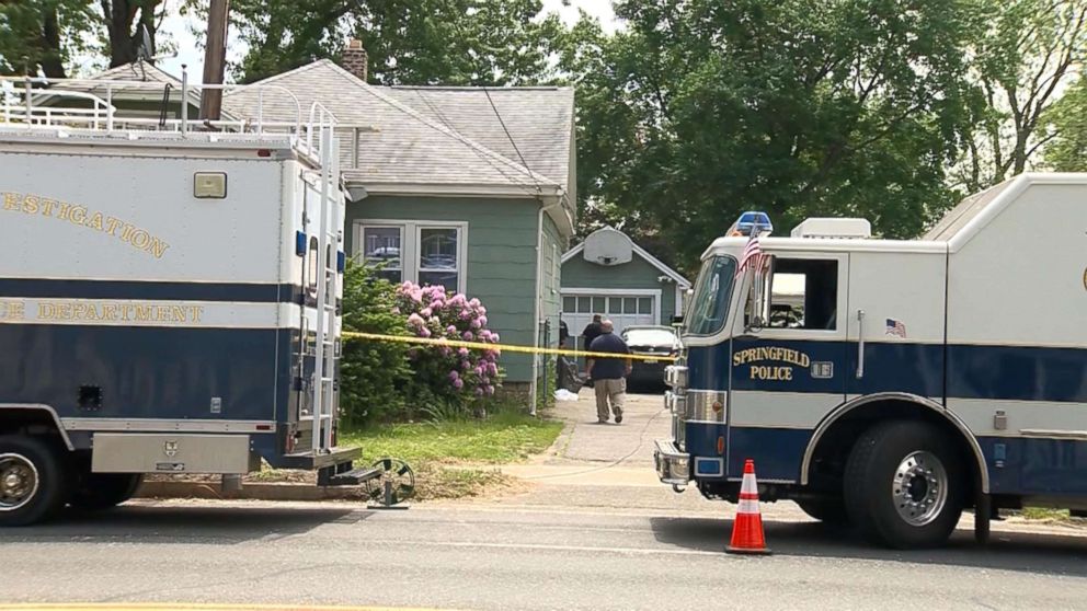 PHOTO: Authorities at the scene where three dead bodies have been discovered at a Springfield, Massachusetts home associated with a kidnapping suspect. The investigation is active and ongoing, and will continue tomorrow.