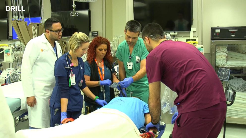 PHOTO: Doctors from two of San Antonio's Level One trauma centers, Brooke Army Medical Center and University Hospital, participated in the mass casualty drill.