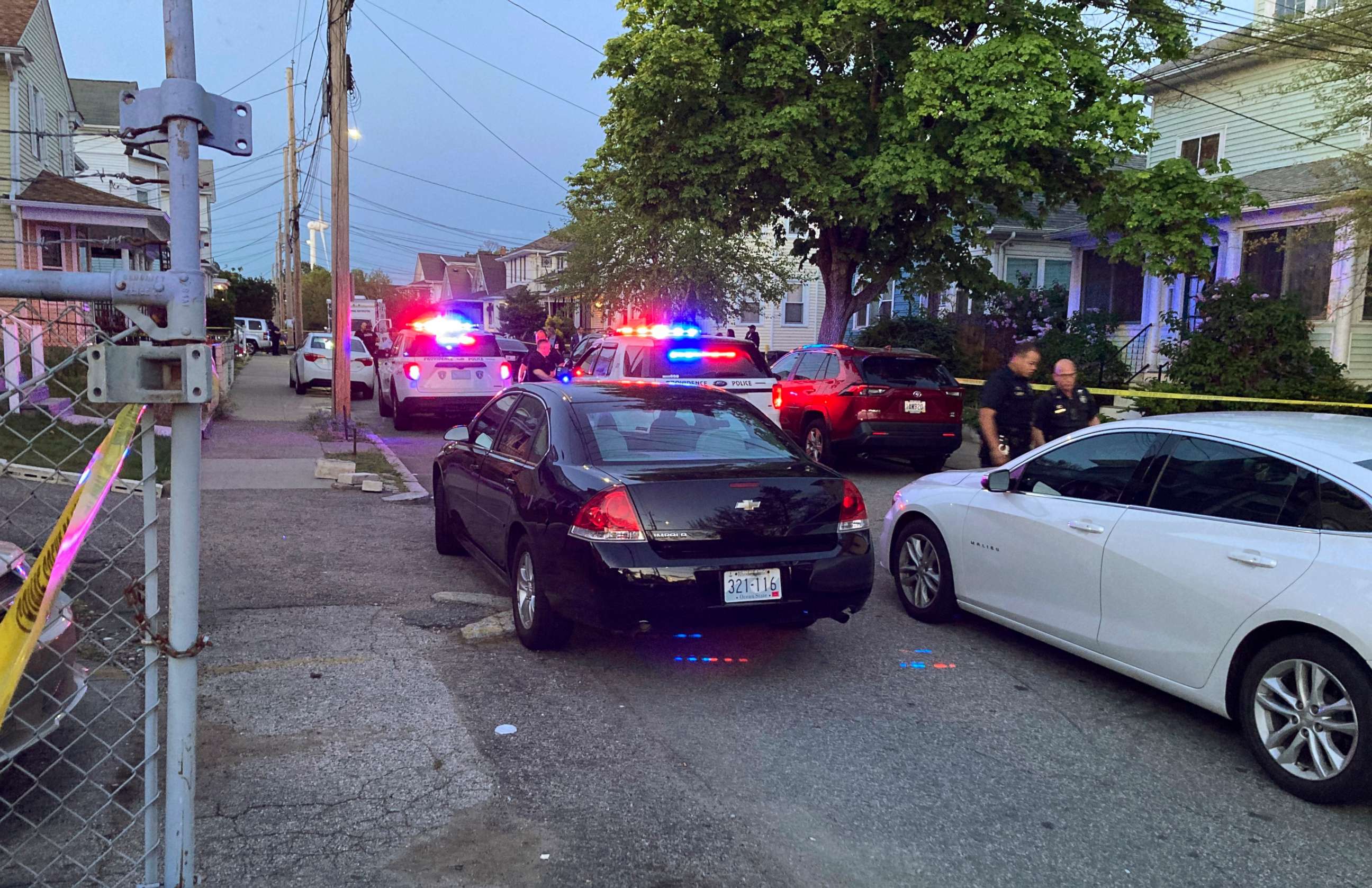 PHOTO: Police respond to the scene where at least nine people were wounded in a shooting outside a home in Providence, Rhode Island, on May 13, 2021.