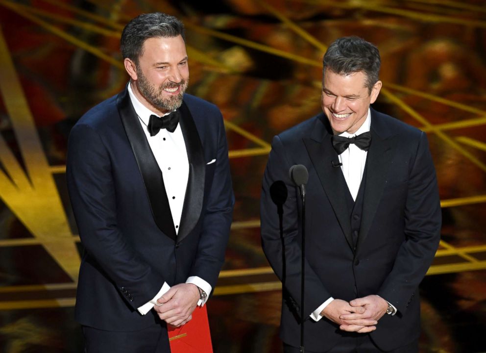 PHOTO: Ben Affleck and Matt Damon speak onstage during the 89th Annual Academy Awards at Hollywood & Highland Center on Feb. 26, 2017 in Hollywood, Calif. 