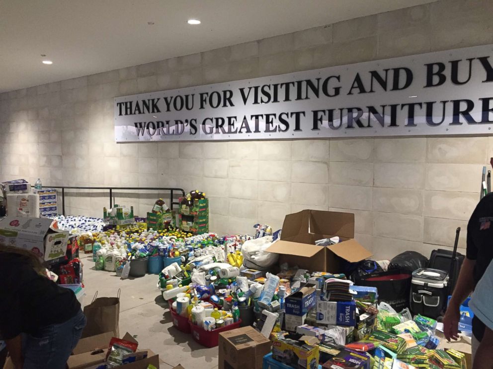 PHOTO: Supplies for evacuees inside the Mattress Mack stores in Houston.
