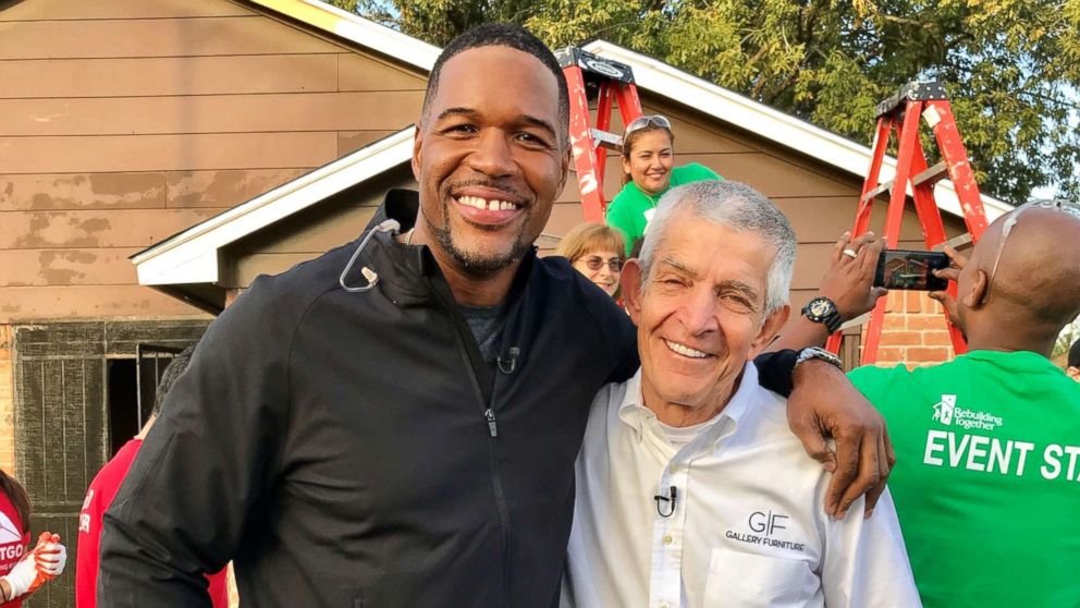 PHOTO: ABC News' Michael Strahan meets with "Mattress Mack" Jim McIngvale, the Houston hero who opened the doors of his furniture store to anyone seeking shelter during Hurricane Harvey. 