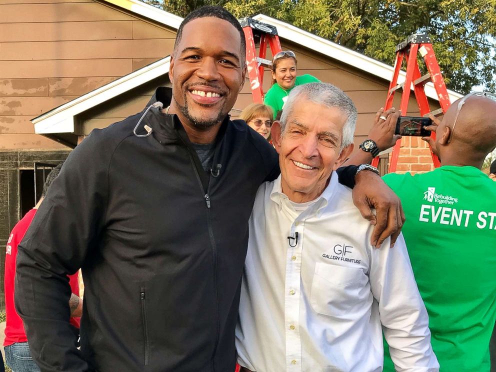 PHOTO: ABC News Michael Strahan meets with Mattress Mack Jim McIngvale, the Houston hero who opened the doors of his furniture store to anyone seeking shelter during Hurricane Harvey.
