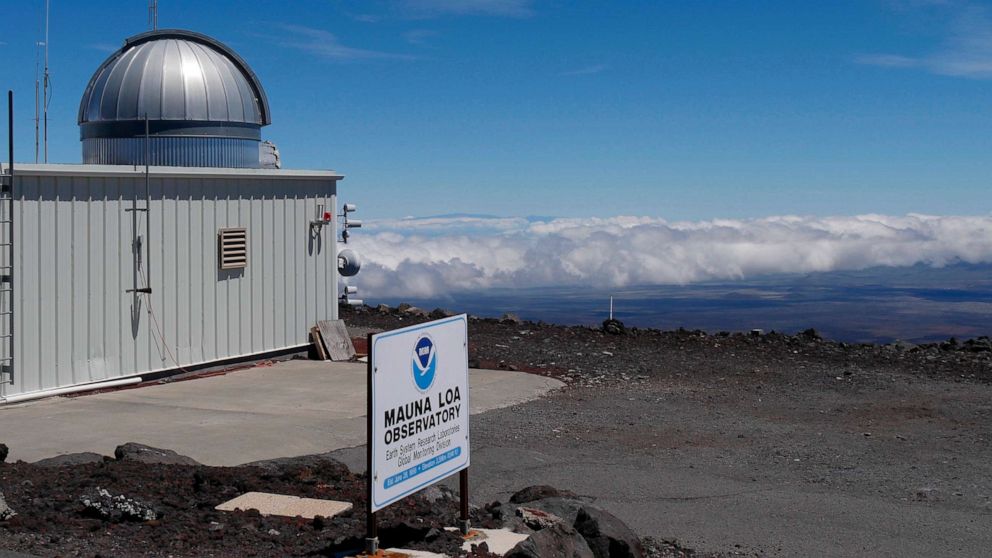 PHOTO: The Mauna Loa Atmospheric Baseline Observatory sits high atop Hawaii's largest mountain in order to sample well-mixed background air free of local pollution, as seen in 2019.