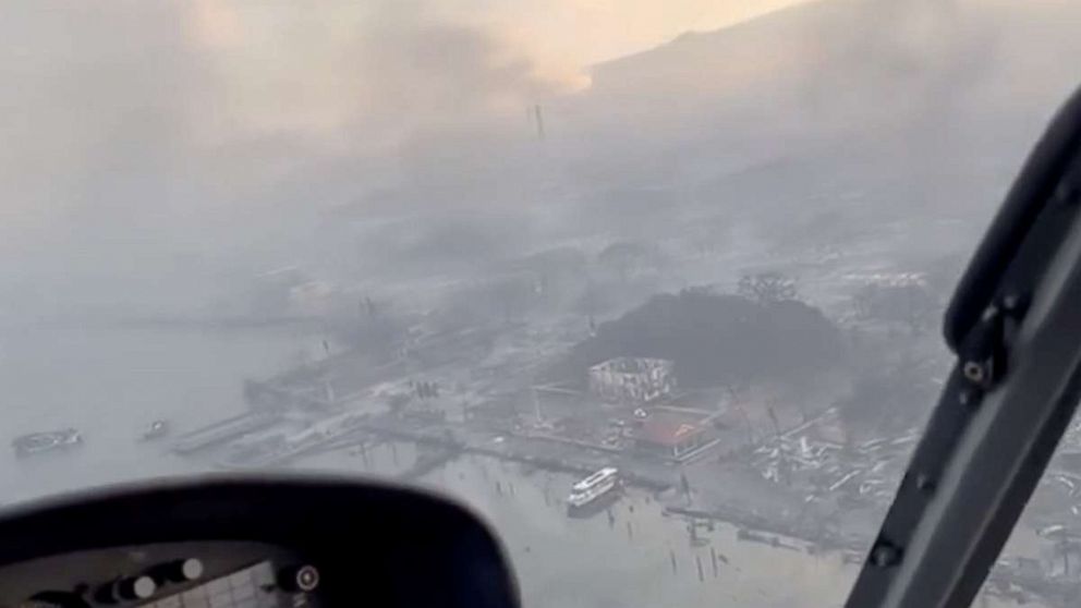 PHOTO: Aerial footage shows thick smoke over Maui, Hawaii, on Aug. 9, 2023.