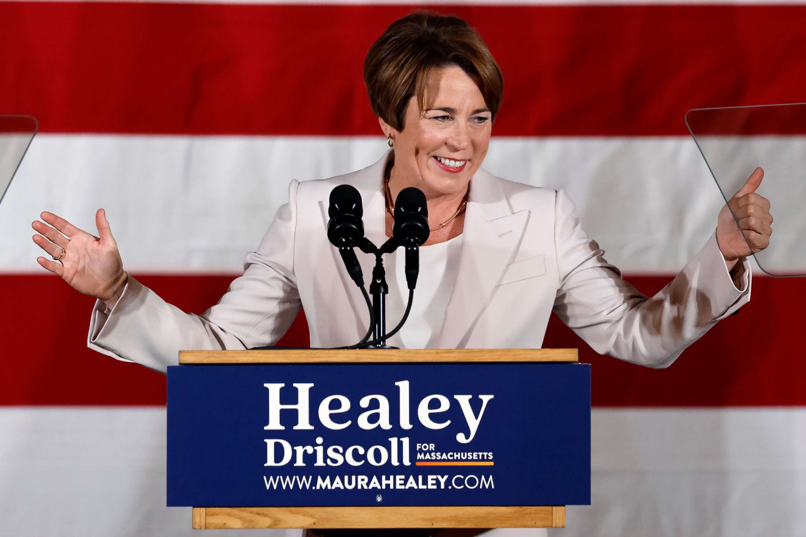 PHOTO: Massachusetts Gov.-elect Maura Healey speaks during a Democratic election night party Nov. 8, 2022, in Boston.