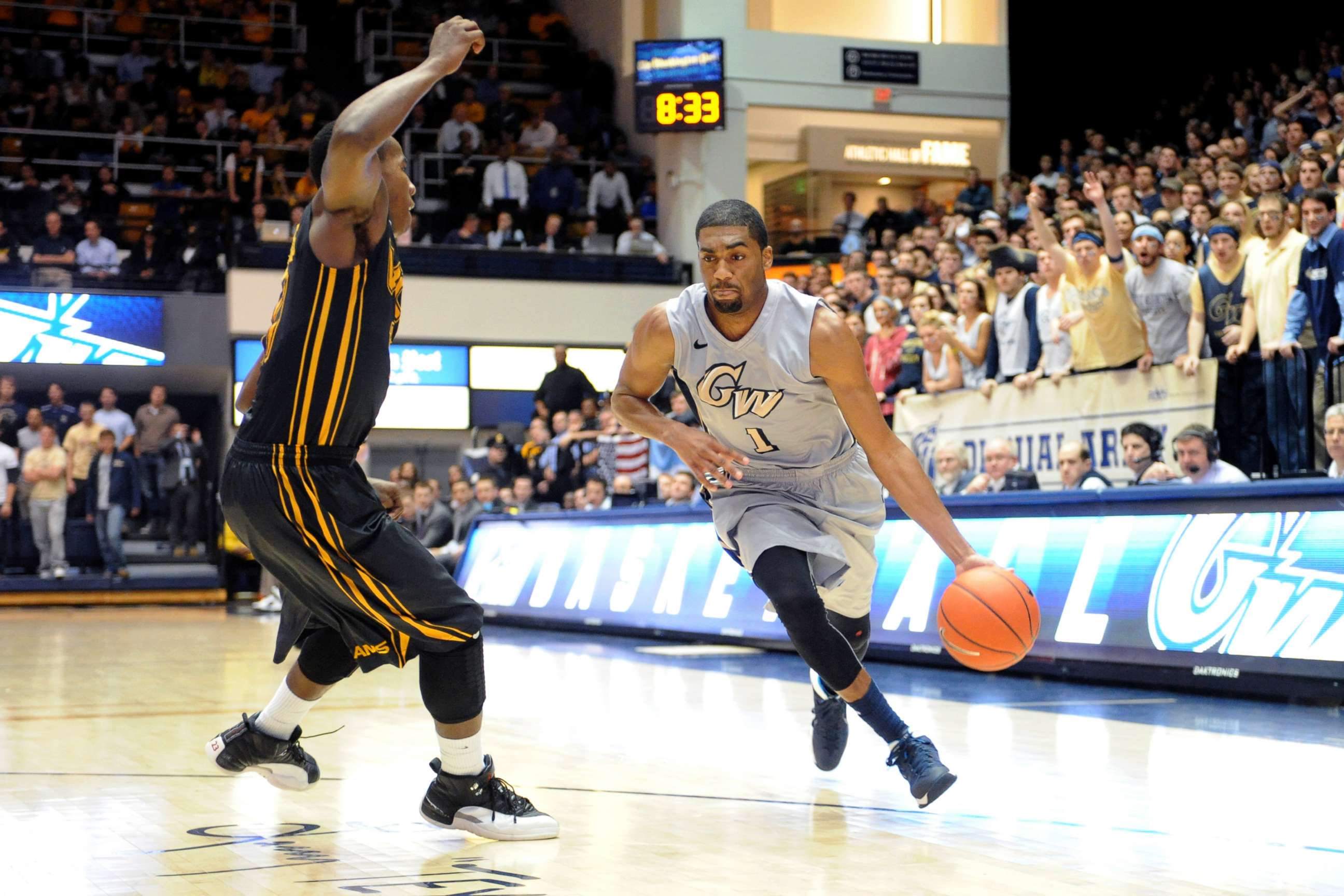 PHOTO: In this Jan. 14, 2014, file photo, Maurice Creek of the George Washington Colonials dribbles the ball during a college basketball game against the George Washington Colonials at the Smith Center in Washington, D.C.