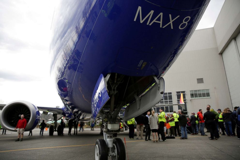 PHOTO: Boeing employees are pictured in front of a 737 MAX 8 produced for Southwest Airlines as Boeing celebrates the 10,000th 737 to come off the production line in Renton, Wash., March 13, 2018. 