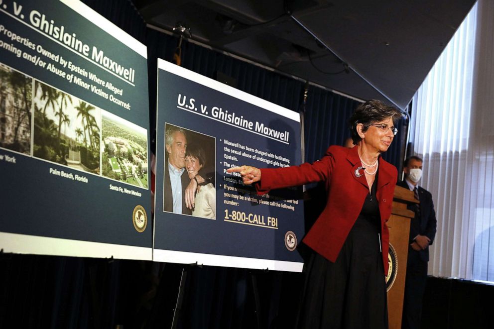 PHOTO: Acting United States Attorney for the Southern District of New York Audrey Strauss speaks to the media at a press conference to announce the arrest of Ghislaine Maxwell on July 02, 2020 in New York City.