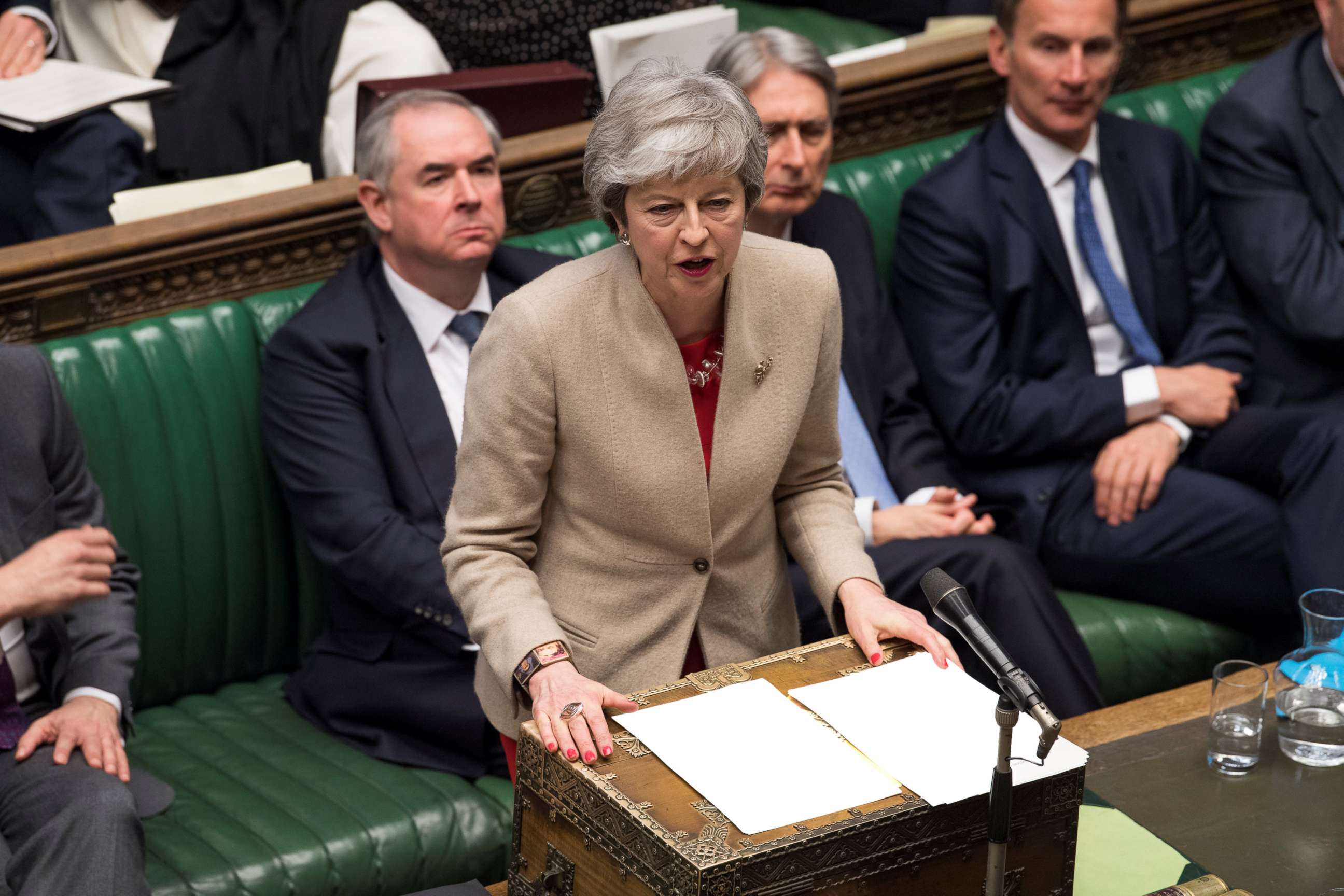 PHOTO: British Prime Minister Theresa May speaks at the House of Commons in London,  March 29, 2019.