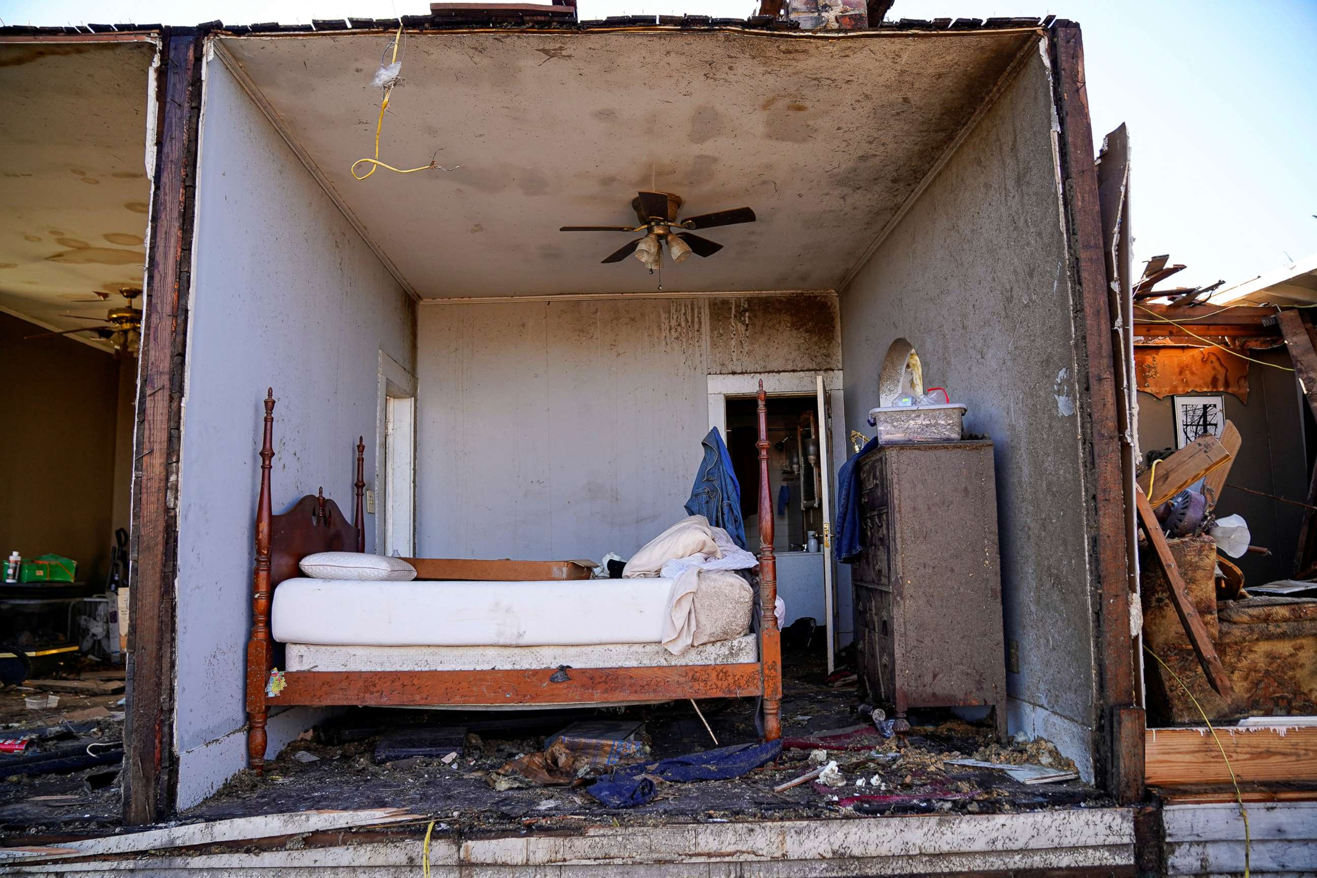 PHOTO: The bedroom of Rick Foley, 70, is seen without a wall after a devastating outbreak of tornadoes ripped through several U.S. states in Mayfield, Ky., Dec. 11, 2021.