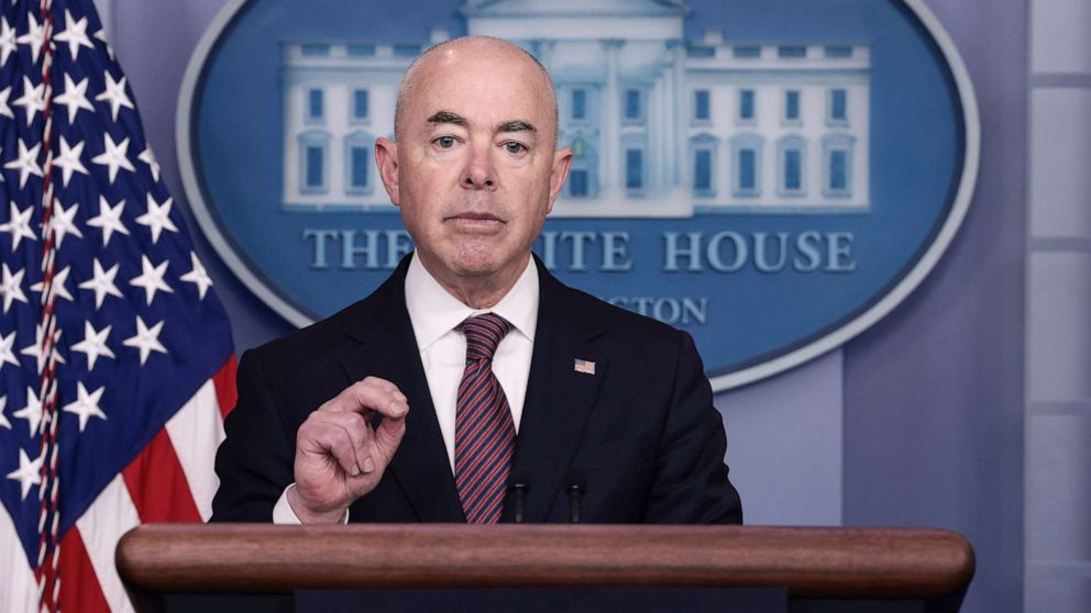 PHOTO: Homeland Security Secretary Alejandro Mayorkas speaks at a press briefing at the White House on Sept. 24, 2021 in Washington, D.C.