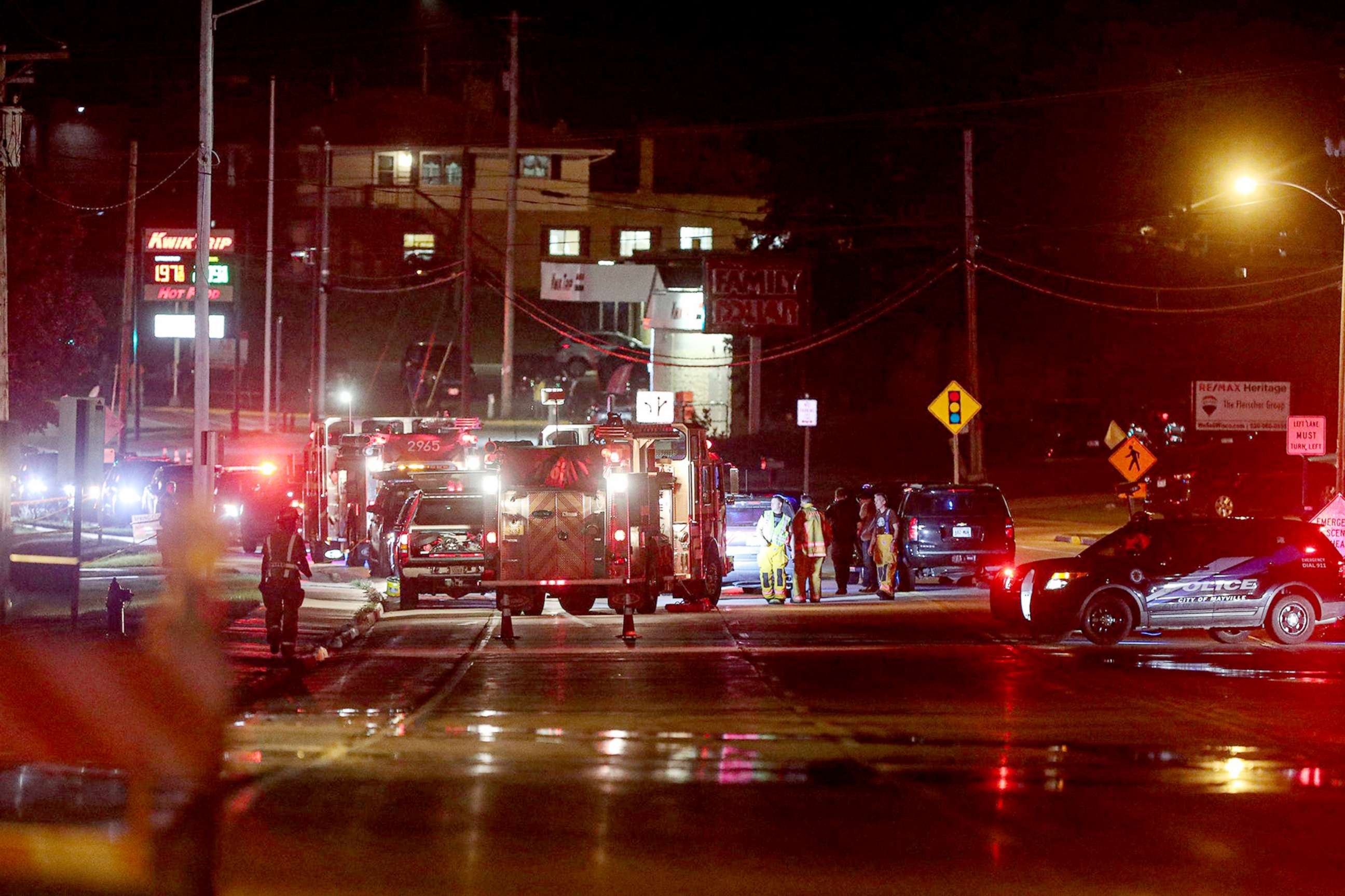 PHOTO: Emergency crews work the scene where four people were shot on Horicon St. in Mayville, Wis., Sept. 16, 2020.