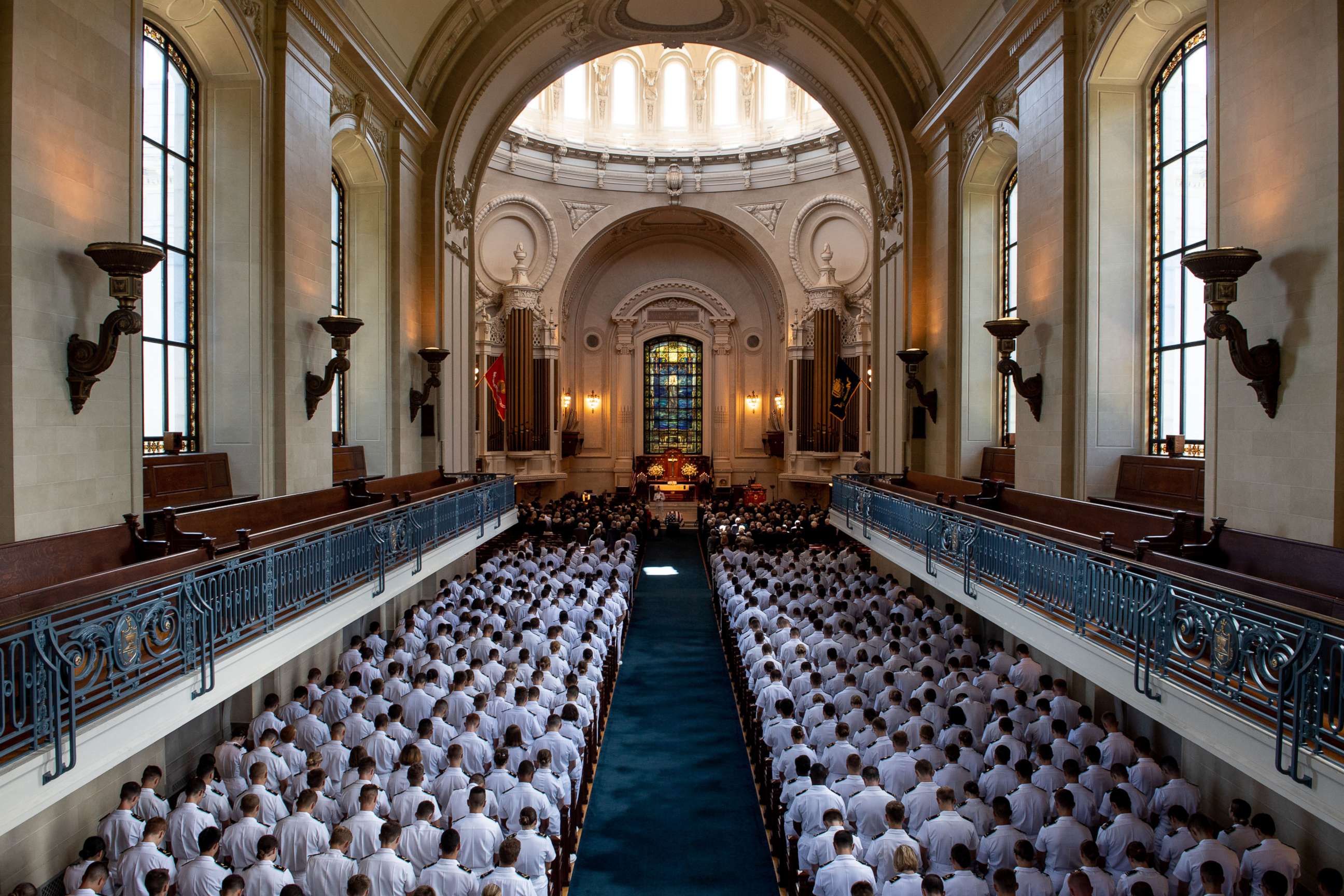 The funeral service for the late Sen. John McCain at the United States Naval Academy Chapel, Sept. 2, 2018. John Sidney McCain, III graduated from the United States Naval Academy in 1958. 