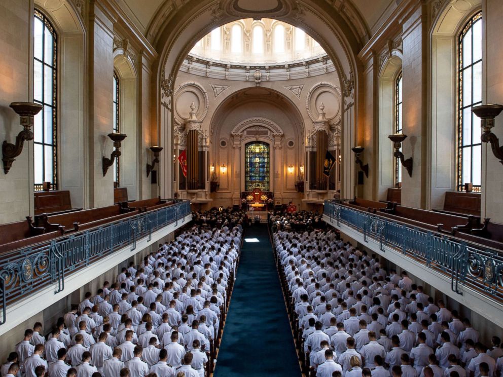 The funeral service for the late Sen. John McCain at the United States Naval Academy Chapel, Sept. 2, 2018. John Sidney McCain, III graduated from the United States Naval Academy in 1958.