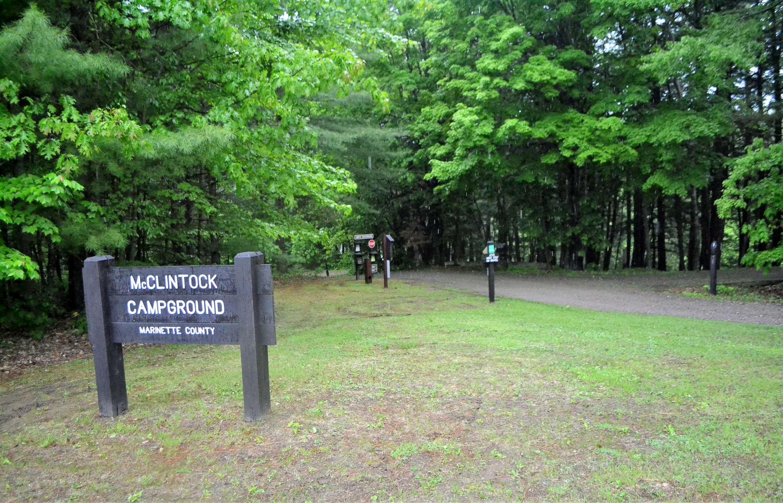 PHOTO: The entrance to the campground in McClintock Park in the Marinette County town of Silver Cliff, where David Schuldes and Ellen Matheys were shot to death on July 9, 1976.