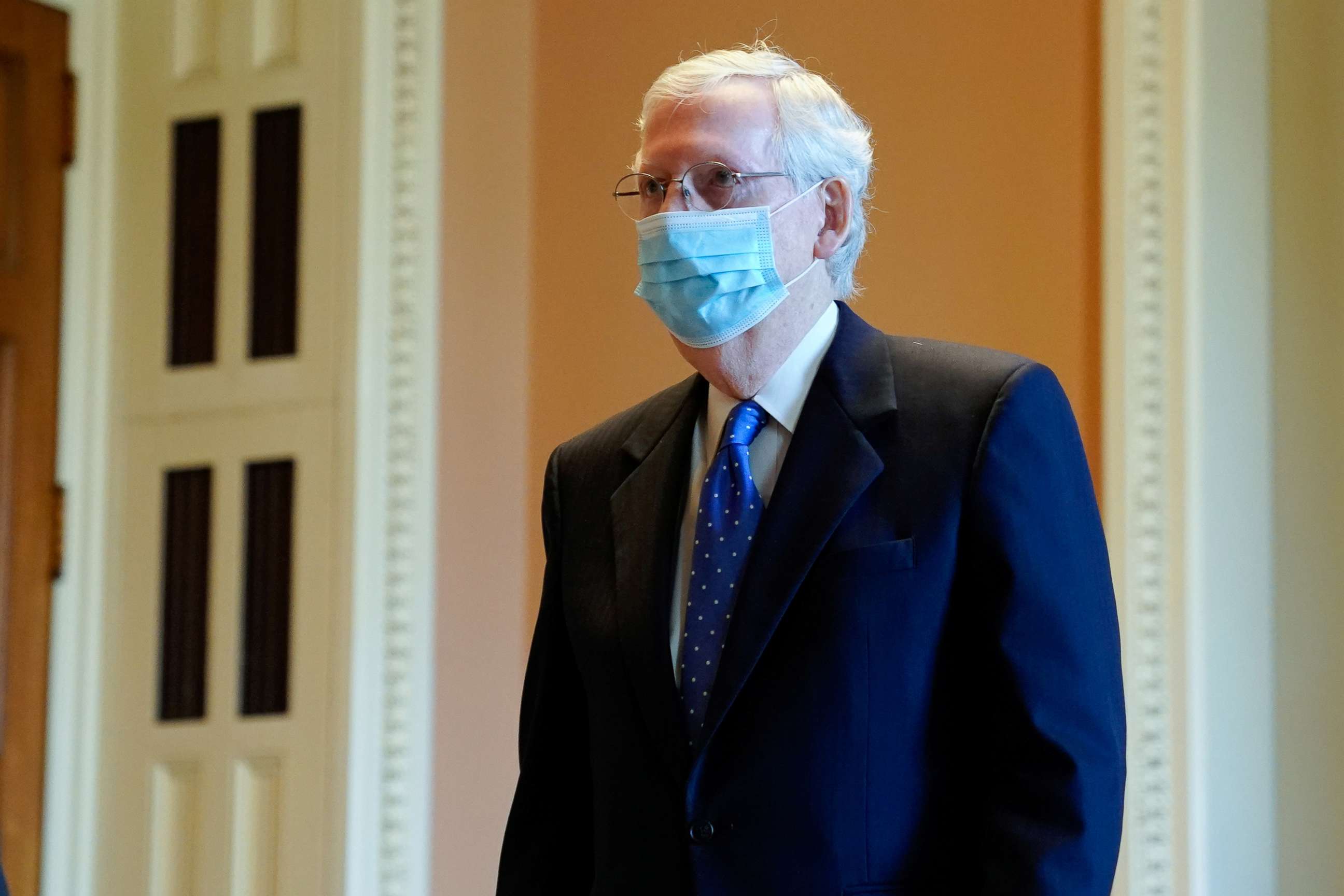 PHOTO: Senate Majority Leader Mitch McConnell walks to the Senate floor in the Capitol in Washington, Sept. 23, 2020.