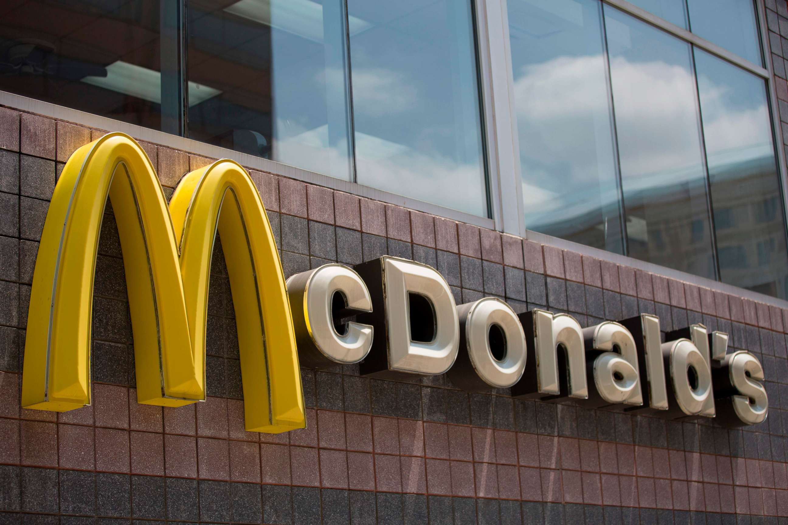 PHOTO: In this file photo taken on July 9, 2019, the McDonald's logo is seen outside a restaurant in Washington, D.C.