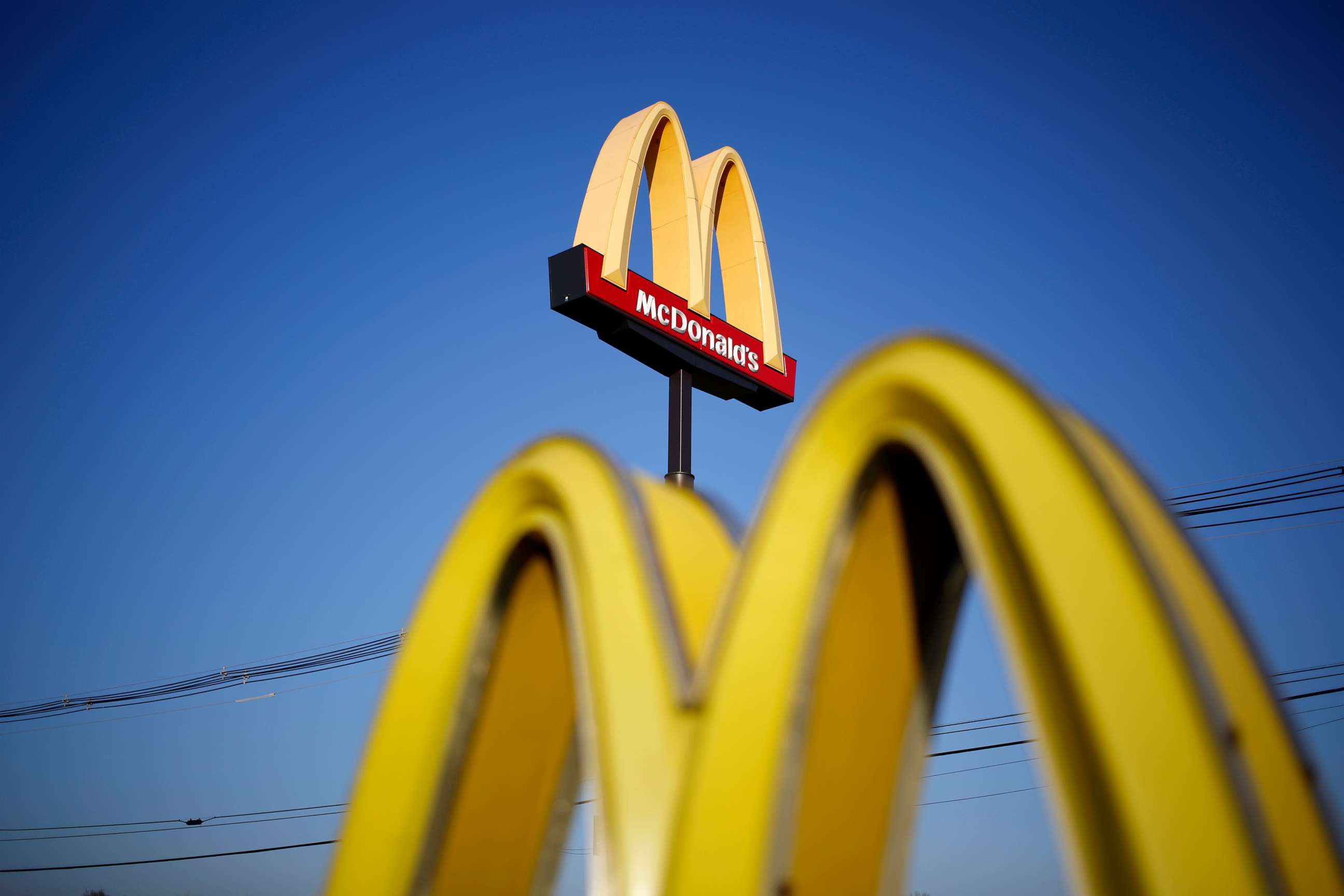 PHOTO: Signage is displayed outside a McDonald's Corp. fast food restaurant in Louisville, Kentucky, Jan. 14, 2019.