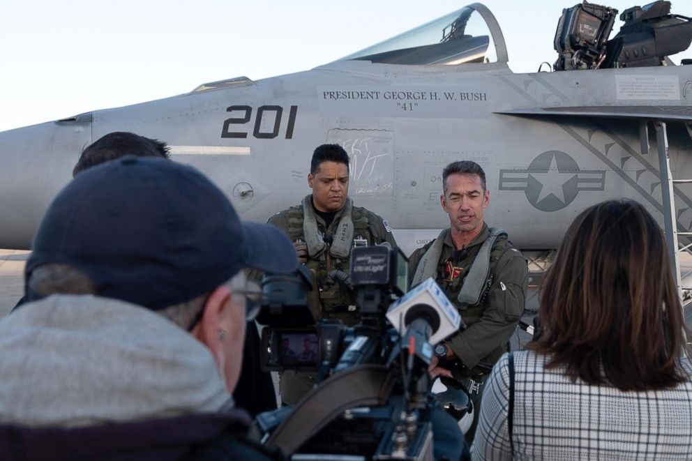 PHOTO: Capt. Kevin McLaughlin and Cmdr. Patrice Fernandes prepare to fly an F/A-18F Super Hornet to the staging location in advance of their upcoming flyover honoring fellow aviator and late President, George H.W. Bush.