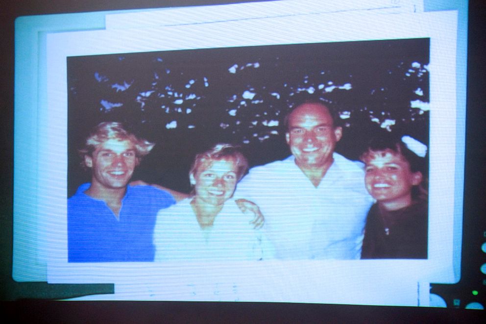 PHOTO: This image projected on a court room monitor shows the family of slain millionaire William McLaughlin during former NFL player Eric Naposki's murder trial, June 30, 2011, in Orange County Superior Court in Santa Ana, Calif.