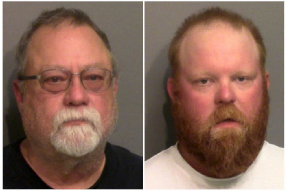 PHOTO: Former police officer Gregory McMichael, 64, and his son Travis McMichael pose for booking photos, taken May 7, 2020.