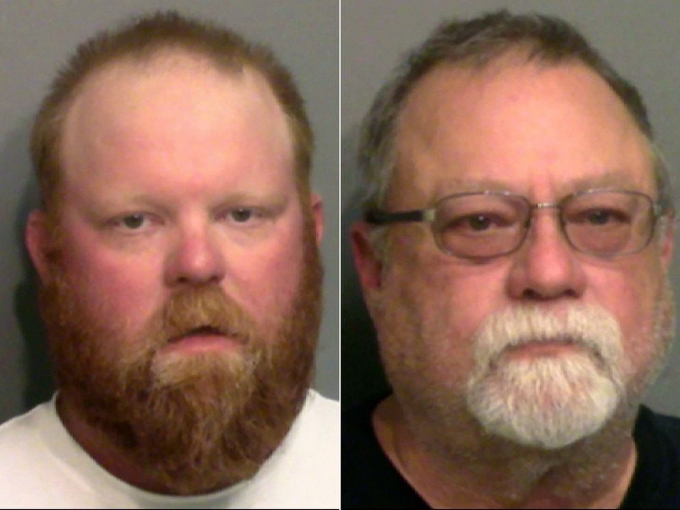 PHOTO: Travis McMichael and his father, Gregory McMichael, right, in a photos released on May 7, 2020, after their arrest in Georgia.