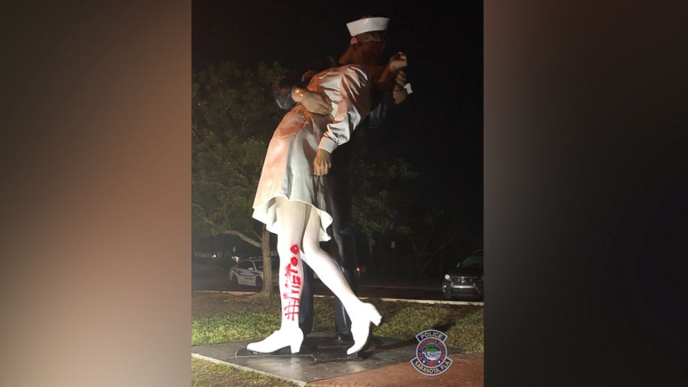 PHOTO: The "Unconditional Surrender" statue in Sarasota, Fla., was found vandalized on Feb. 19, 2019.