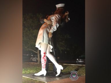 PHOTO: The "Unconditional Surrender" statue in Sarasota, Fla., was found vandalized on Feb. 19, 2019.