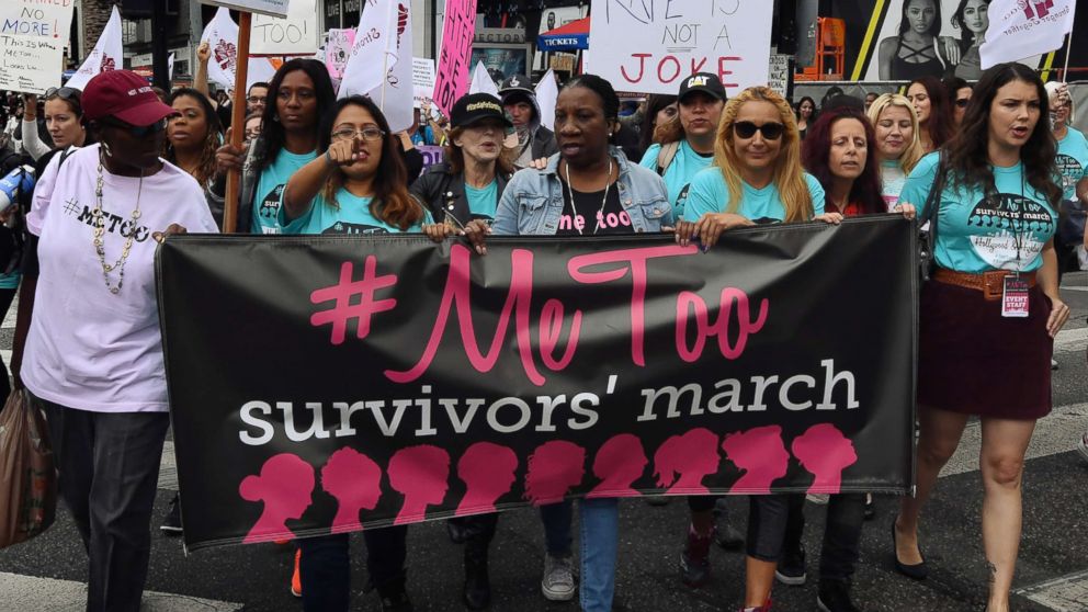 PHOTO: Women who are survivors of sexual harassment, sexual assault, sexual abuse and their supporters protest during a #MeToo march in Hollywood, Calif., Nov. 12, 2017.