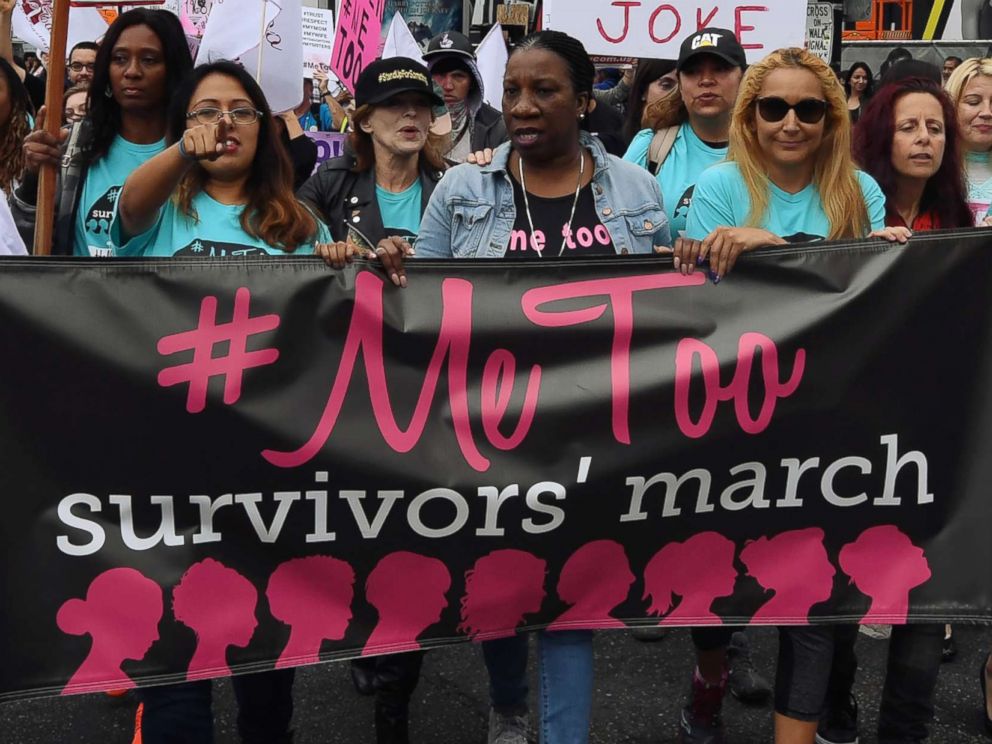 PHOTO: Women who are survivors of sexual harassment, sexual assault, sexual abuse and their supporters protest during a #MeToo march in Hollywood, Calif., Nov. 12, 2017.