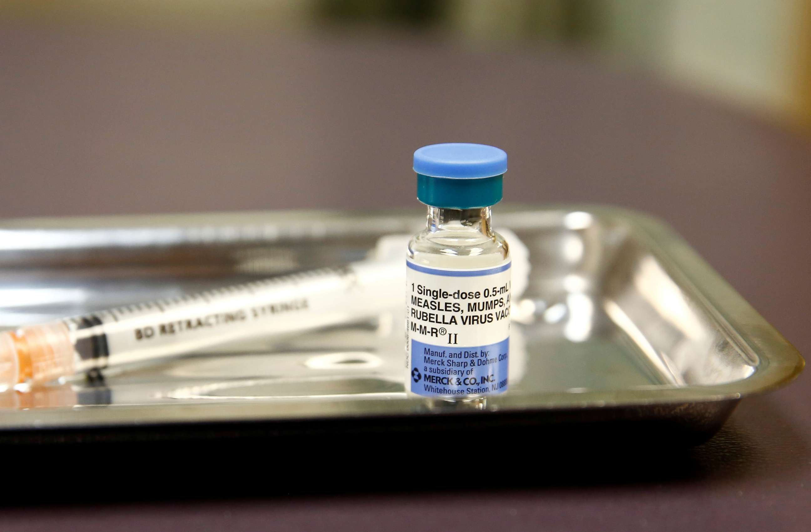 PHOTO: A vial of the measles, mumps, and rubella (MMR) vaccine is pictured at the International Community Health Services clinic in Seattle, March 20, 2019. 