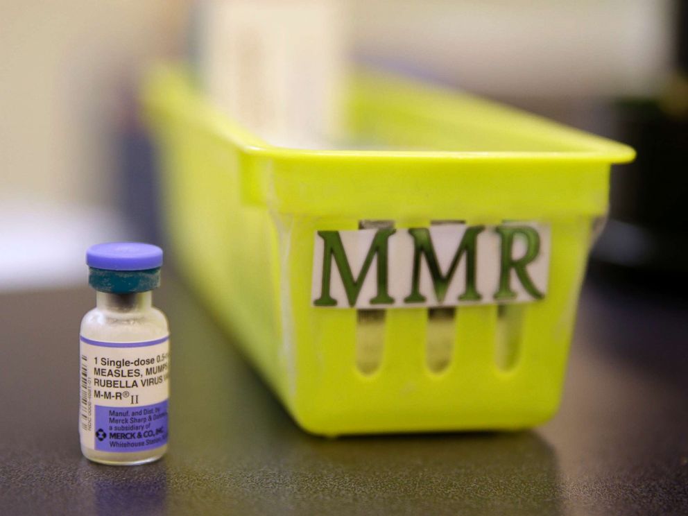 PHOTO: A measles, mumps and rubella vaccine on a countertop at a pediatrics clinic in Greenbrae, Calif.