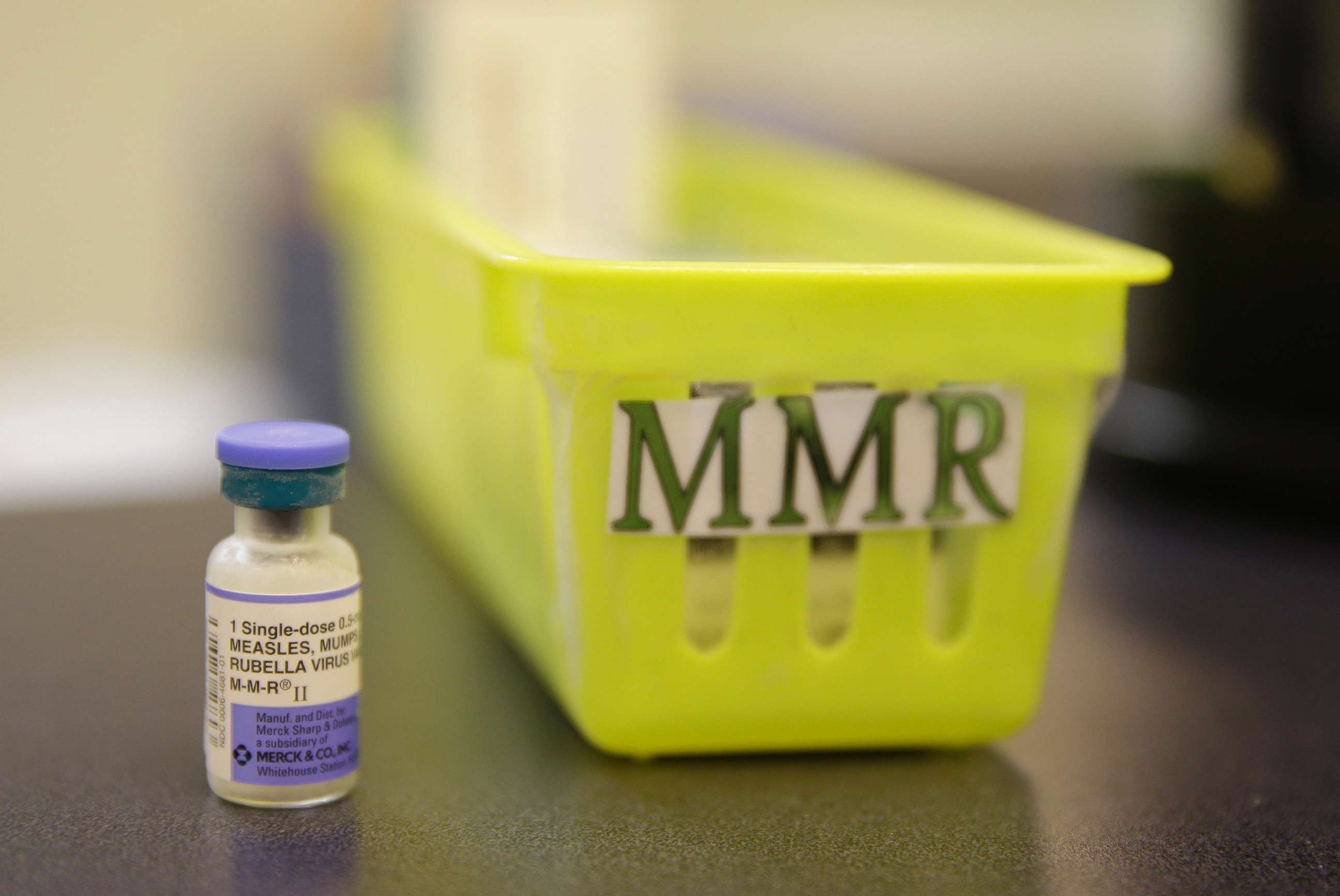 PHOTO: A measles, mumps and rubella vaccine sits on a counter at a pediatrics clinic in Greenbrae, Calif., Feb. 6, 2015.