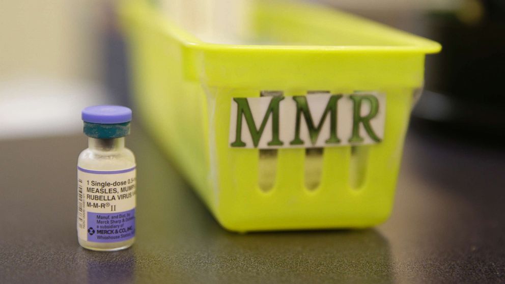 A measles, mumps and rubella vaccine sits on a counter at a pediatrics clinic in Greenbrae, Calif., Feb. 6, 2015.
