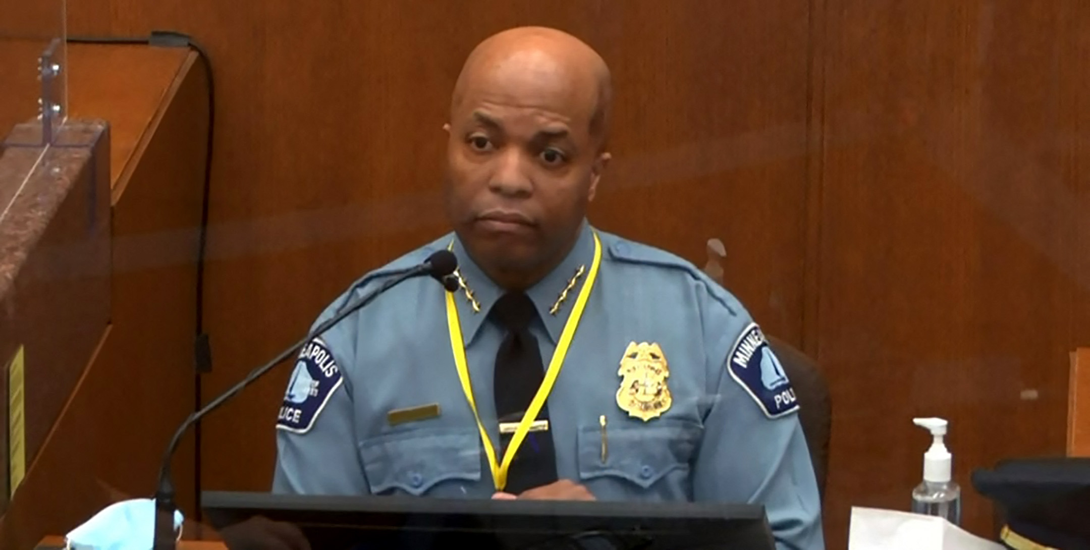 PHOTO: Minneapolis Police Chief Medaria Arradondo testifying during the trial of former police officer Derek Chauvin charged in the death of George Floyd in Minneapolis, Minnesota, March 29, 2021.