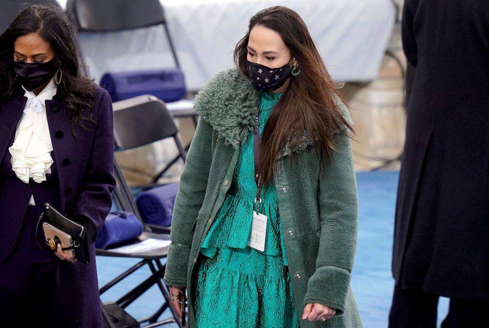 PHOTO: Meena Harris, niece of Vice President Kamala Harris, arrives for the inauguration of President Joe Biden on the West Front of the U.S. Capitol, Jan. 20, 2021, in Washington, DC.