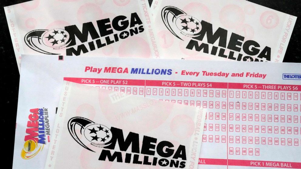 PHOTO: FILE - Mega Millions lottery tickets and a wager slip are displayed, Jan. 6, 2023, in Derry, N.H.
