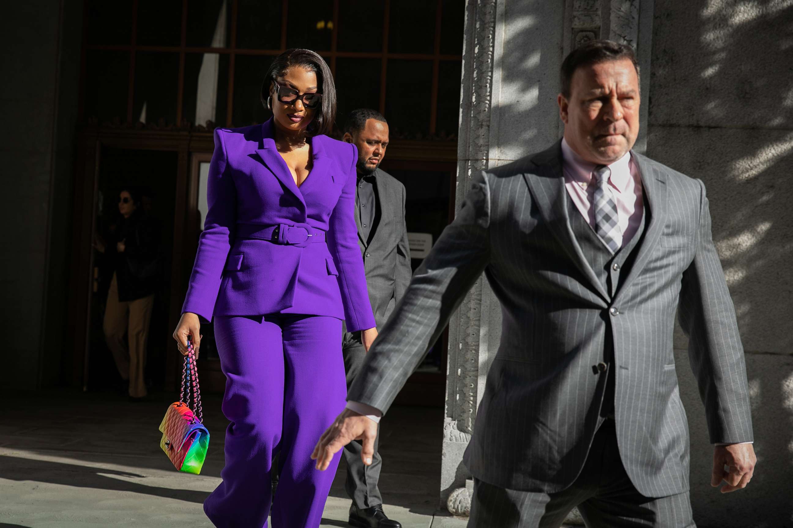 PHOTO: Megan Thee Stallion whose legal name is Megan Pete makes her way from the Hall of Justice to the courthouse to testify in the trial of Rapper Tory Lanez for allegedly shooting her on Dec. 13, 2022, in Los Angeles.