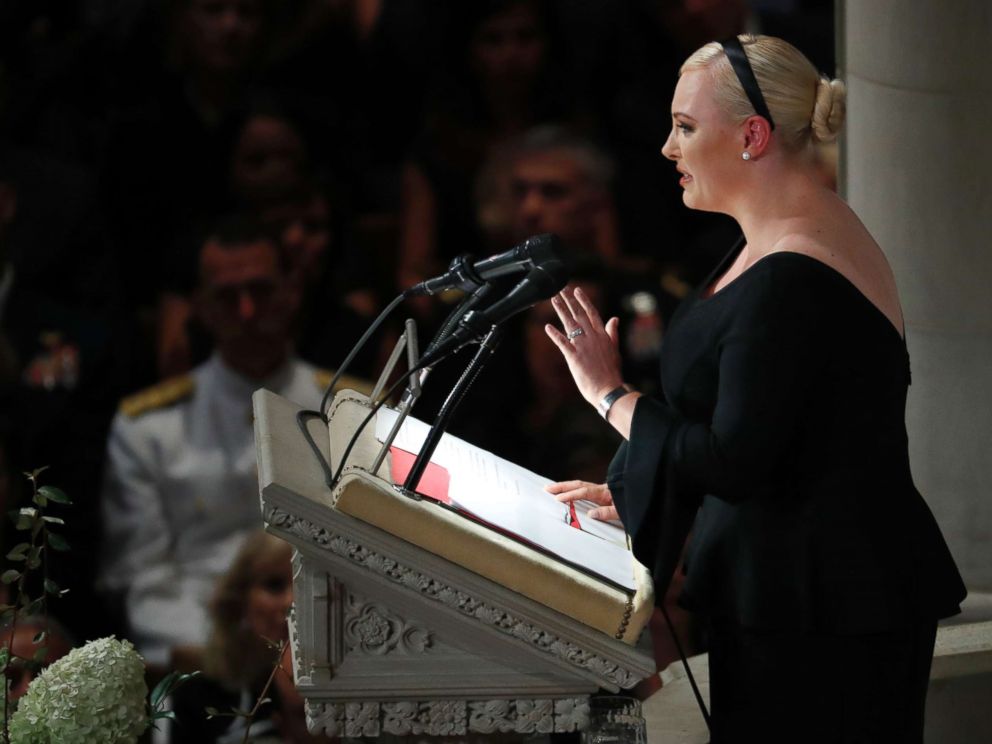 PHOTO: Meghan McCain speaks at a memorial services for her father, Sen. John McCain, R-Ariz., at Washington Nationals Cathedral in Washington, Sept. 1, 2018. 