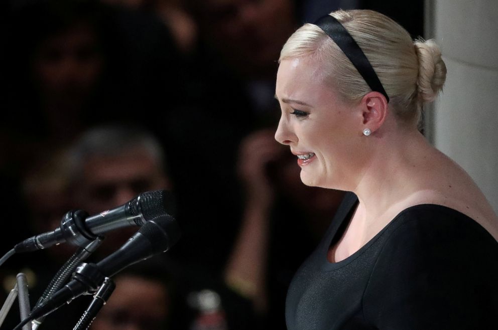 PHOTO: Meghan McCain speaks at a memorial service for her father, Sen. John McCain, at Washington Nationals Cathedral in Washington, Sept. 1, 2018.