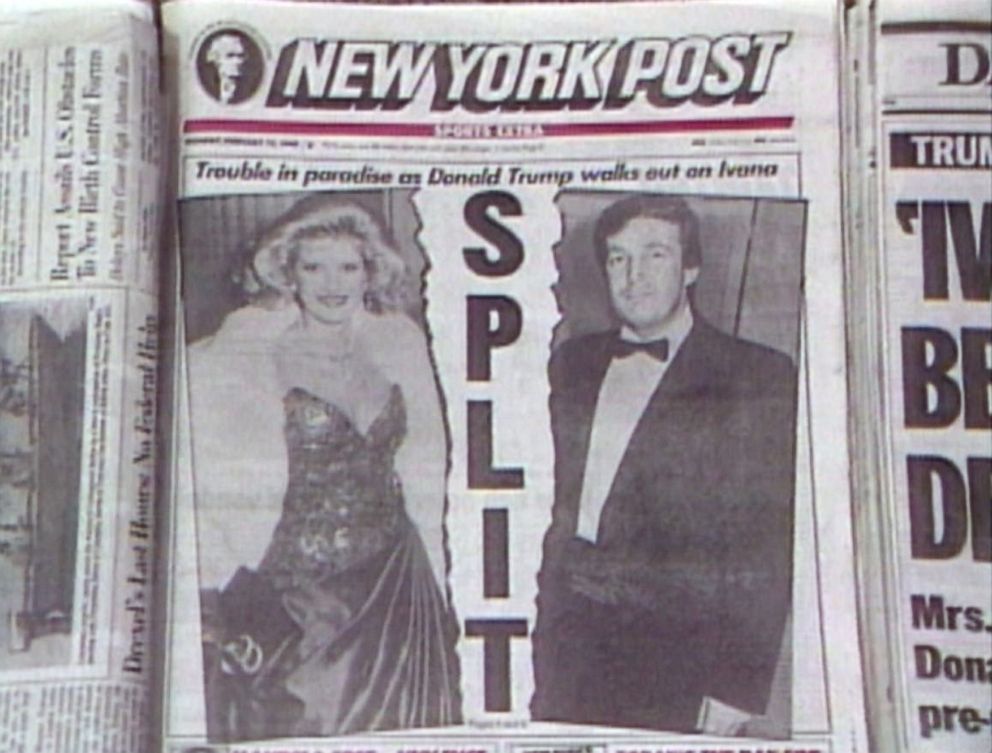 PHOTO: The cover of the New York Post newspaper reports the news of Ivana and Donald Trumps divided.